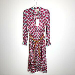 Dixie long sleeve printed jersey dress with belt New Small